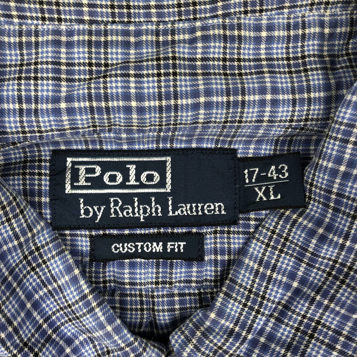 Ralph Lauren POLO by Ralph Lauren CUSTOM FIT long-sleeved button-down check shirt, men's size XL cotton blue type Vintage Second Hand
