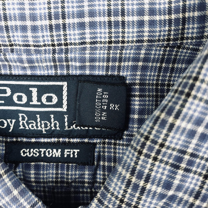 Ralph Lauren POLO by Ralph Lauren CUSTOM FIT long-sleeved button-down check shirt, men's size XL cotton blue type Vintage Second Hand