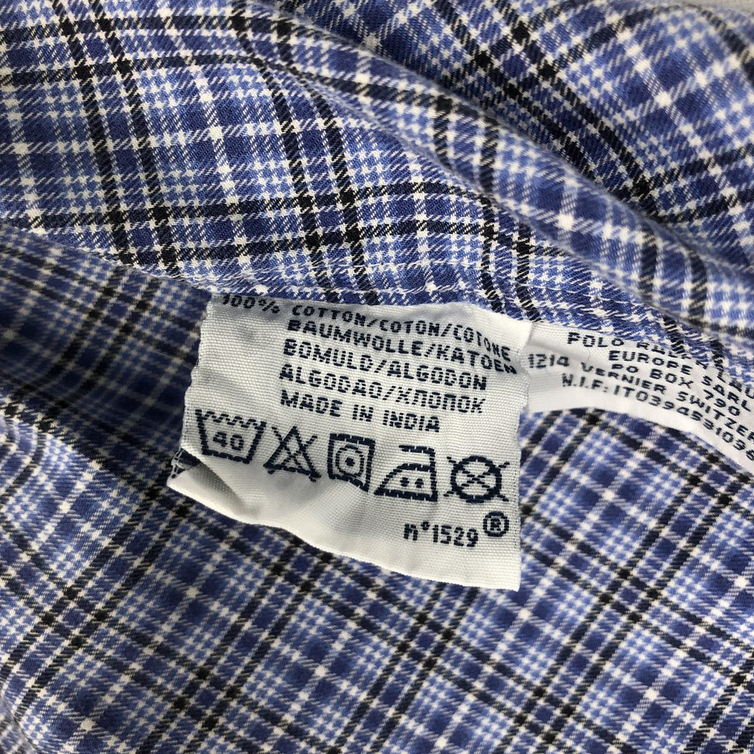Ralph Lauren POLO by Ralph Lauren CUSTOM FIT long-sleeved button-down check shirt, men's size XL cotton blue type Vintage Second Hand