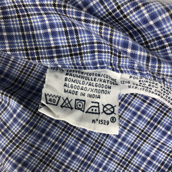 Ralph Lauren POLO by Ralph Lauren CUSTOM FIT long-sleeved button-down check shirt, men's size XL cotton blue type Vintage Second Hand