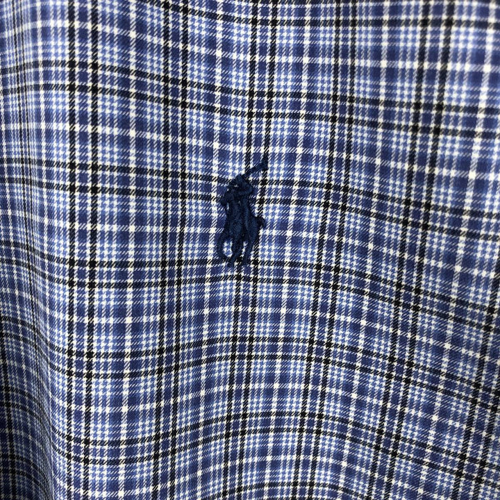 Ralph Lauren POLO by Ralph Lauren CUSTOM FIT long-sleeved button-down check shirt, men's size XL cotton blue type Vintage Second Hand