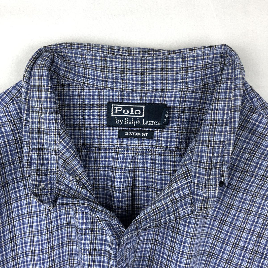 Ralph Lauren POLO by Ralph Lauren CUSTOM FIT long-sleeved button-down check shirt, men's size XL cotton blue type Vintage Second Hand