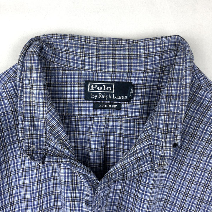 Ralph Lauren POLO by Ralph Lauren CUSTOM FIT long-sleeved button-down check shirt, men's size XL cotton blue type Vintage Second Hand