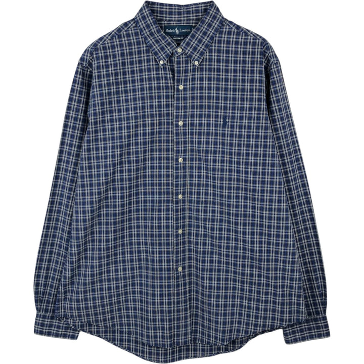 Ralph Lauren CUSTOM FIT long sleeve button down check shirt men's XL size cotton navy blue type Vintage Second Hand