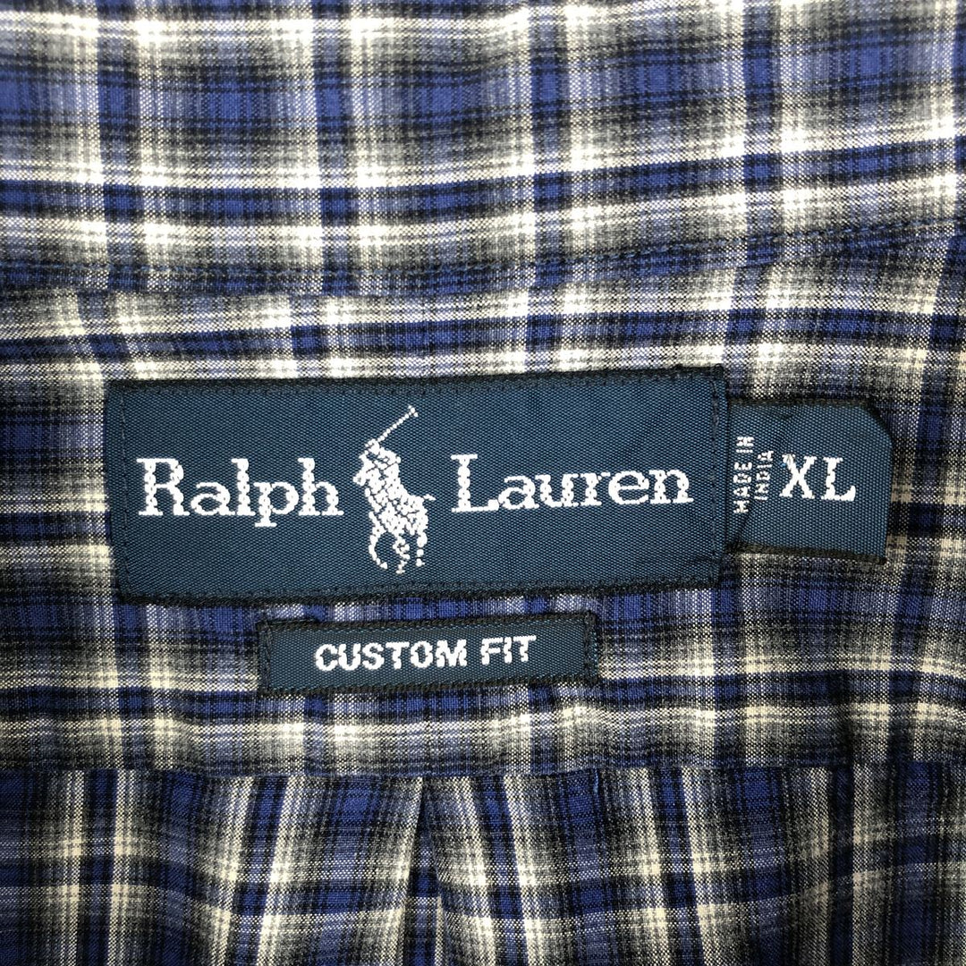 Ralph Lauren CUSTOM FIT long sleeve button down check shirt men's XL size cotton navy blue type Vintage Second Hand