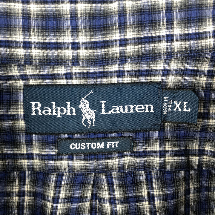 Ralph Lauren CUSTOM FIT long sleeve button down check shirt men's XL size cotton navy blue type Vintage Second Hand