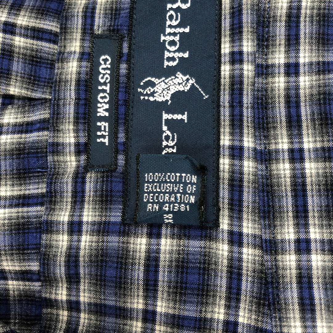 Ralph Lauren CUSTOM FIT long sleeve button down check shirt men's XL size cotton navy blue type Vintage Second Hand