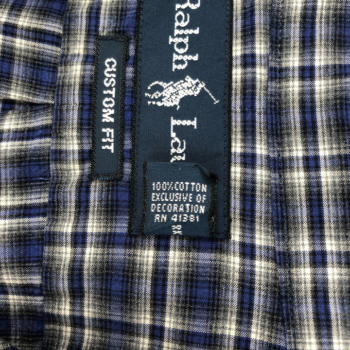 Ralph Lauren CUSTOM FIT long sleeve button down check shirt men's XL size cotton navy blue type Vintage Second Hand