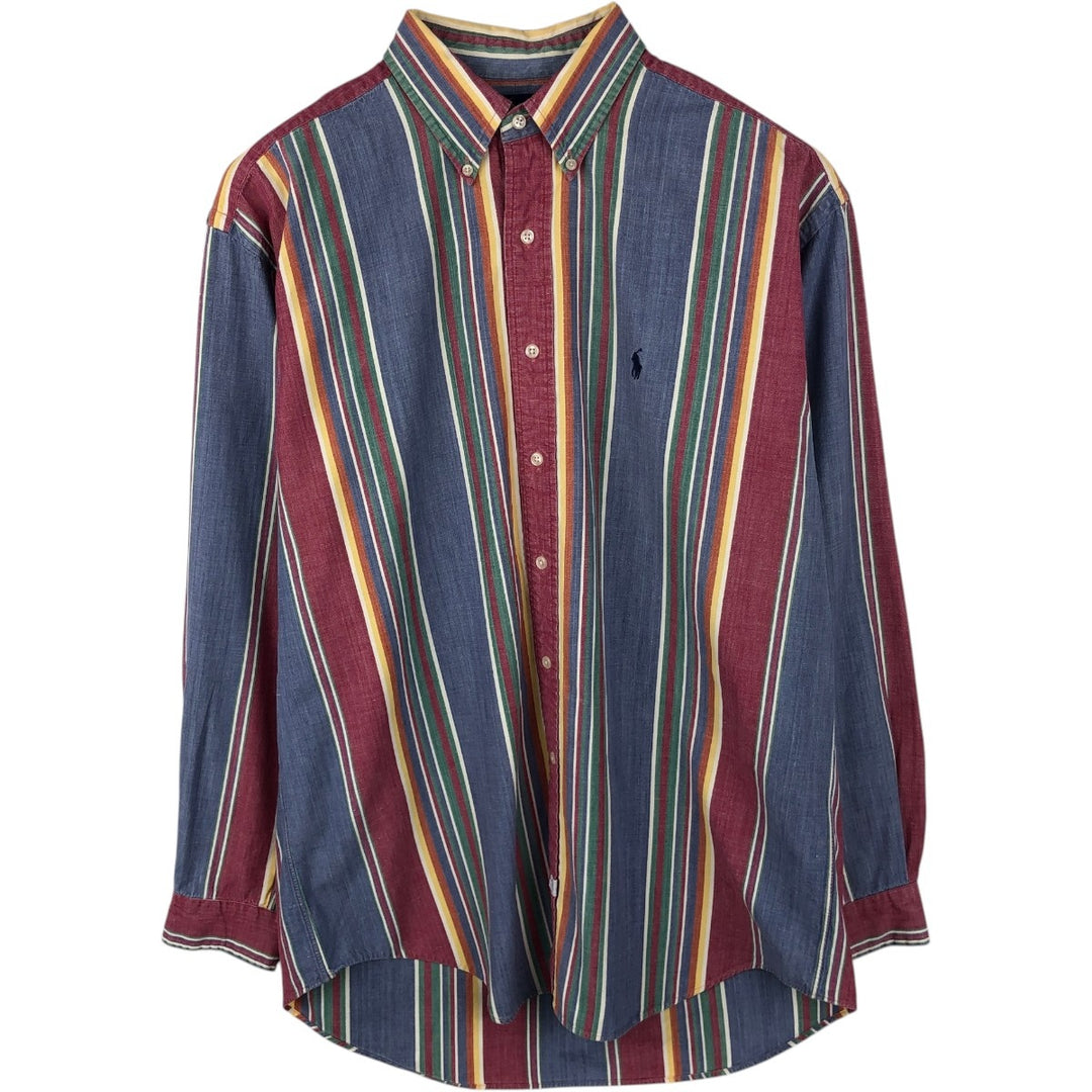 Ralph Lauren Multi-Stripe Long Sleeve Button-Down Striped Shirt, Men's Size L cotton Navy blue Vintage Second Hand
