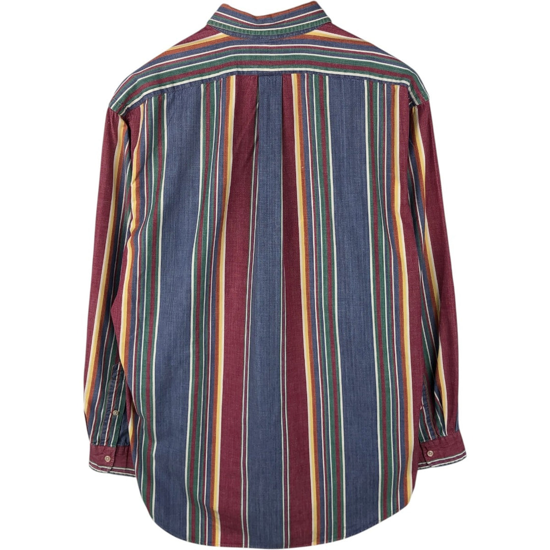 Ralph Lauren Multi-Stripe Long Sleeve Button-Down Striped Shirt, Men's Size L cotton Navy blue Vintage Second Hand