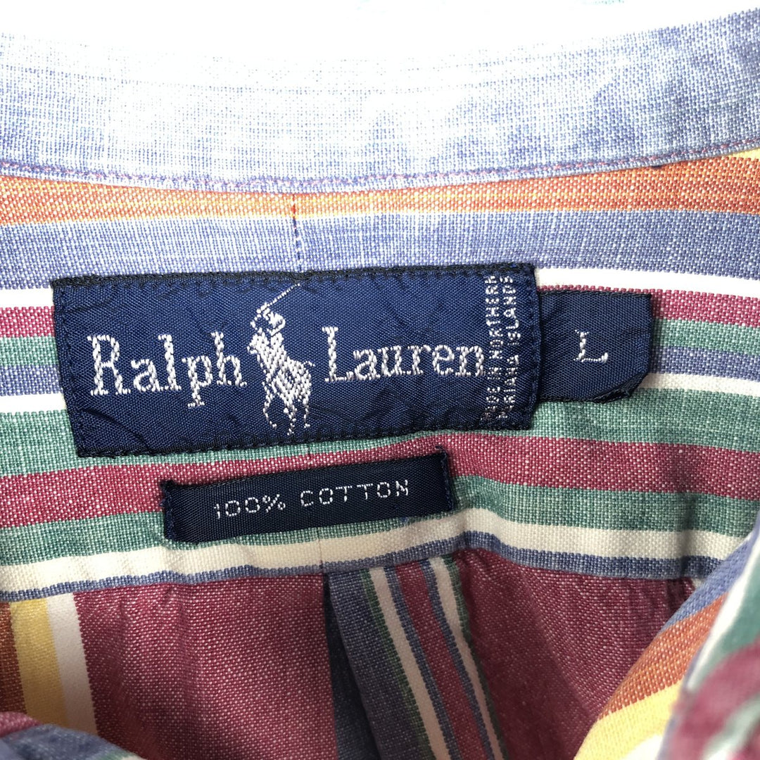 Ralph Lauren Multi-Stripe Long Sleeve Button-Down Striped Shirt, Men's Size L cotton Navy blue Vintage Second Hand