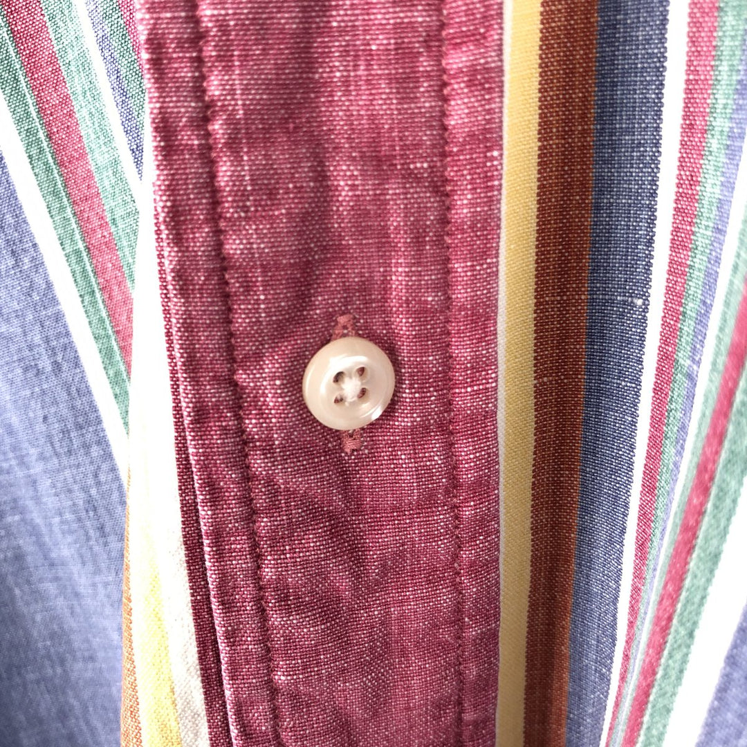 Ralph Lauren Multi-Stripe Long Sleeve Button-Down Striped Shirt, Men's Size L cotton Navy blue Vintage Second Hand
