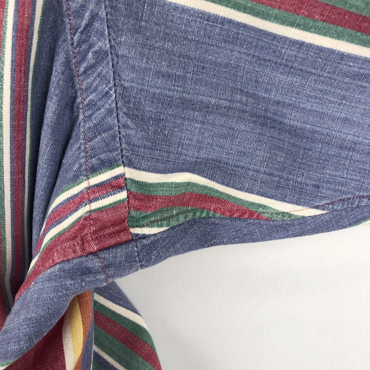 Ralph Lauren Multi-Stripe Long Sleeve Button-Down Striped Shirt, Men's Size L cotton Navy blue Vintage Second Hand