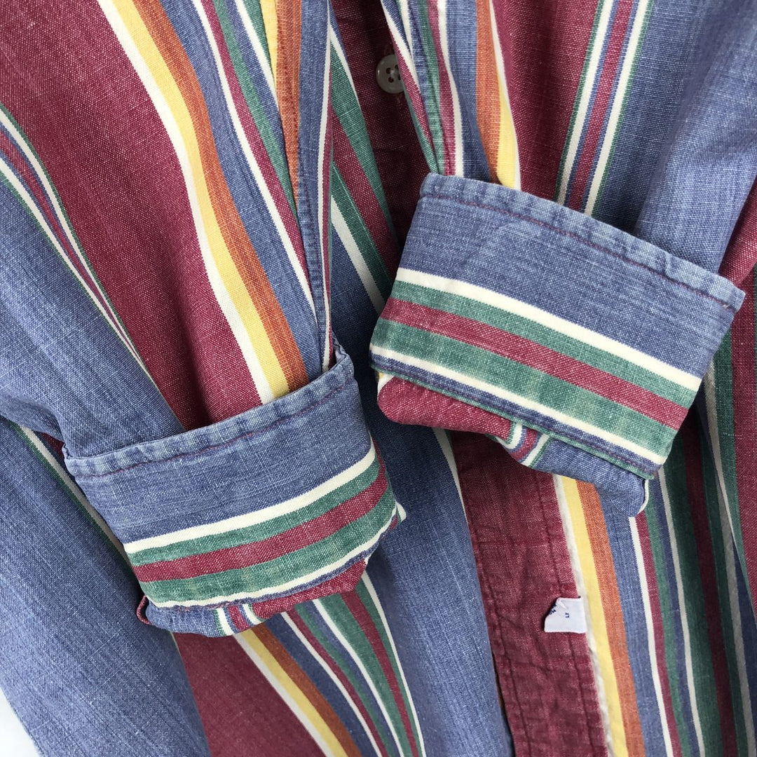 Ralph Lauren Multi-Stripe Long Sleeve Button-Down Striped Shirt, Men's Size L cotton Navy blue Vintage Second Hand