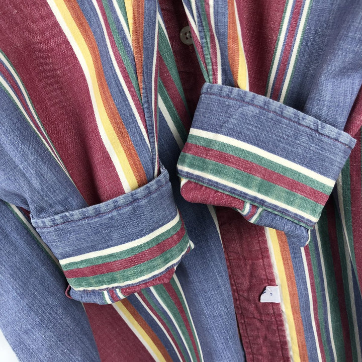 Ralph Lauren Multi-Stripe Long Sleeve Button-Down Striped Shirt, Men's Size L cotton Navy blue Vintage Second Hand