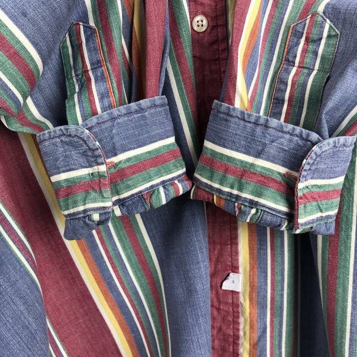 Ralph Lauren Multi-Stripe Long Sleeve Button-Down Striped Shirt, Men's Size L cotton Navy blue Vintage Second Hand