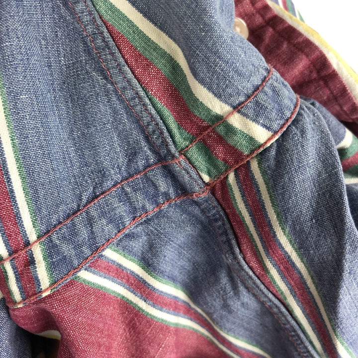 Ralph Lauren Multi-Stripe Long Sleeve Button-Down Striped Shirt, Men's Size L cotton Navy blue Vintage Second Hand