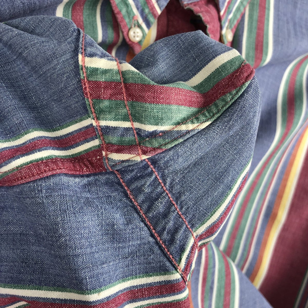 Ralph Lauren Multi-Stripe Long Sleeve Button-Down Striped Shirt, Men's Size L cotton Navy blue Vintage Second Hand