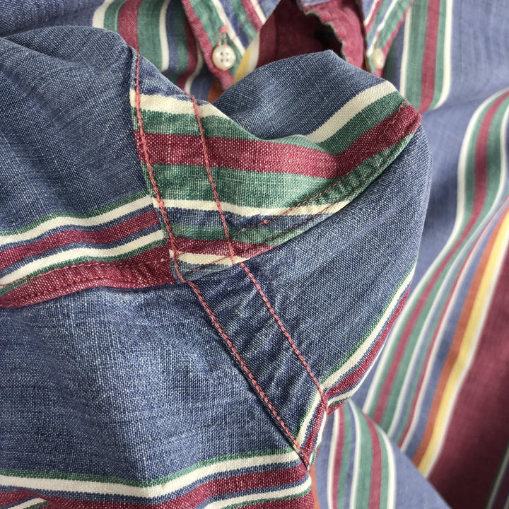 Ralph Lauren Multi-Stripe Long Sleeve Button-Down Striped Shirt, Men's Size L cotton Navy blue Vintage Second Hand
