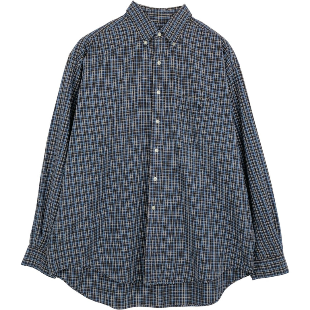 Ralph Lauren BIG SHIRT Long sleeve button-down check shirt Men's L size cotton navy blue type Vintage Second Hand