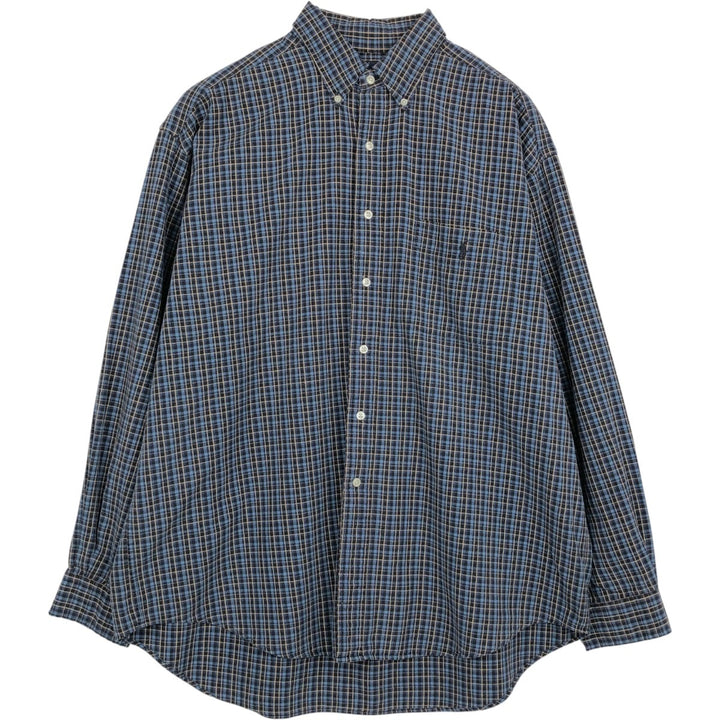 Ralph Lauren BIG SHIRT Long sleeve button-down check shirt Men's L size cotton navy blue type Vintage Second Hand