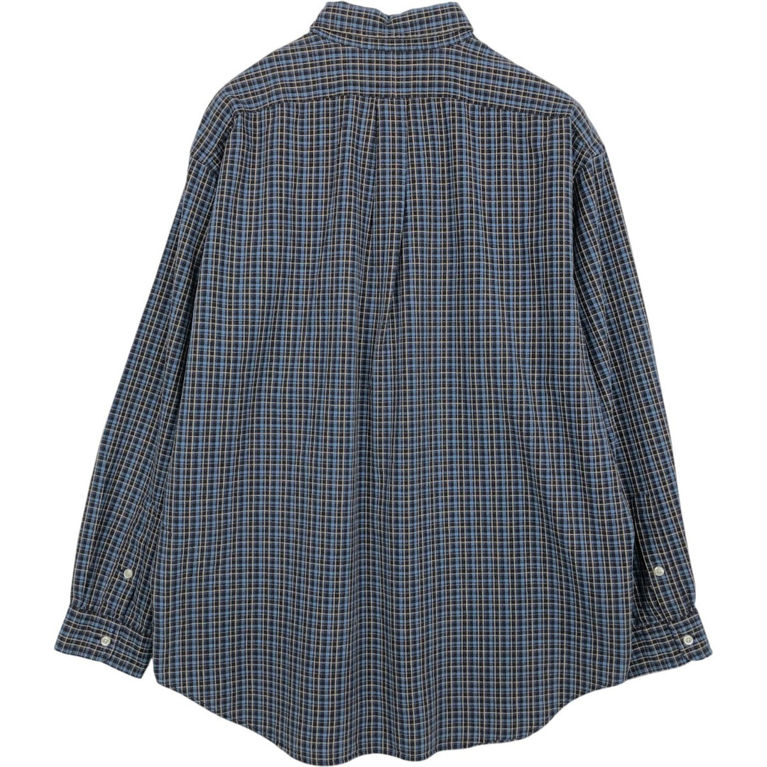 Ralph Lauren BIG SHIRT Long sleeve button-down check shirt Men's L size cotton navy blue type Vintage Second Hand