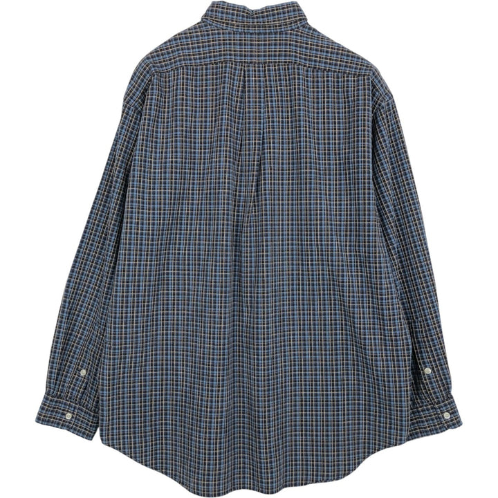 Ralph Lauren BIG SHIRT Long sleeve button-down check shirt Men's L size cotton navy blue type Vintage Second Hand