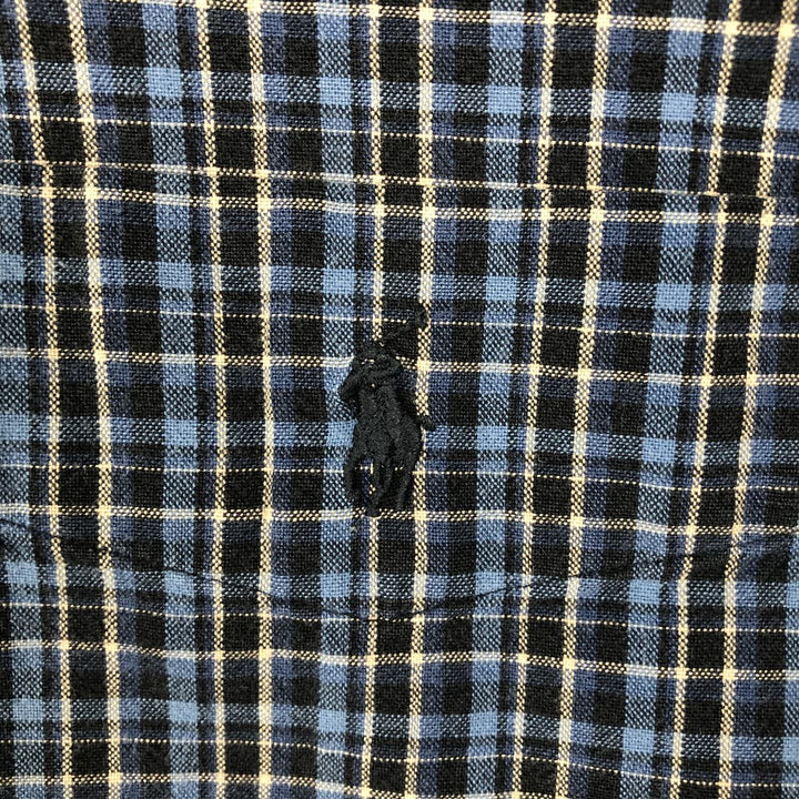 Ralph Lauren BIG SHIRT Long sleeve button-down check shirt Men's L size cotton navy blue type Vintage Second Hand
