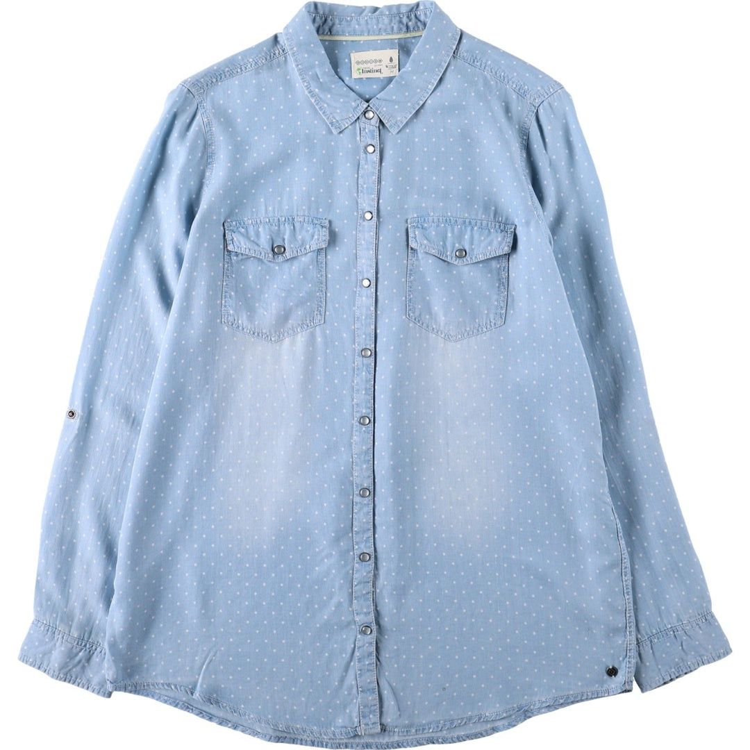 BONOBO JEANS INSTINCT Dot Pattern Long-Sleeve Shirt (Women's Size M) unclear Blue type light blue Vintage Second Hand