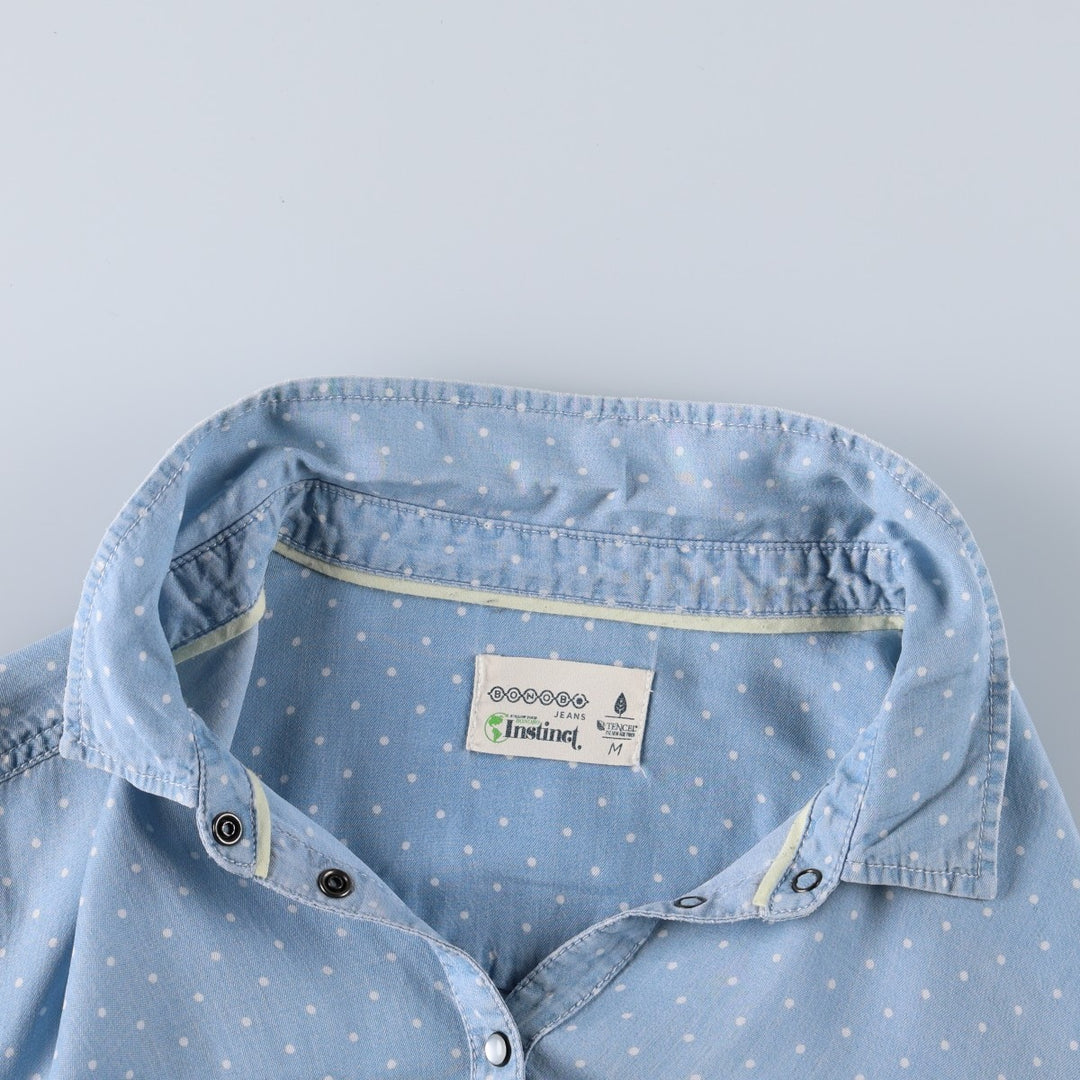 BONOBO JEANS INSTINCT Dot Pattern Long-Sleeve Shirt (Women's Size M) unclear Blue type light blue Vintage Second Hand