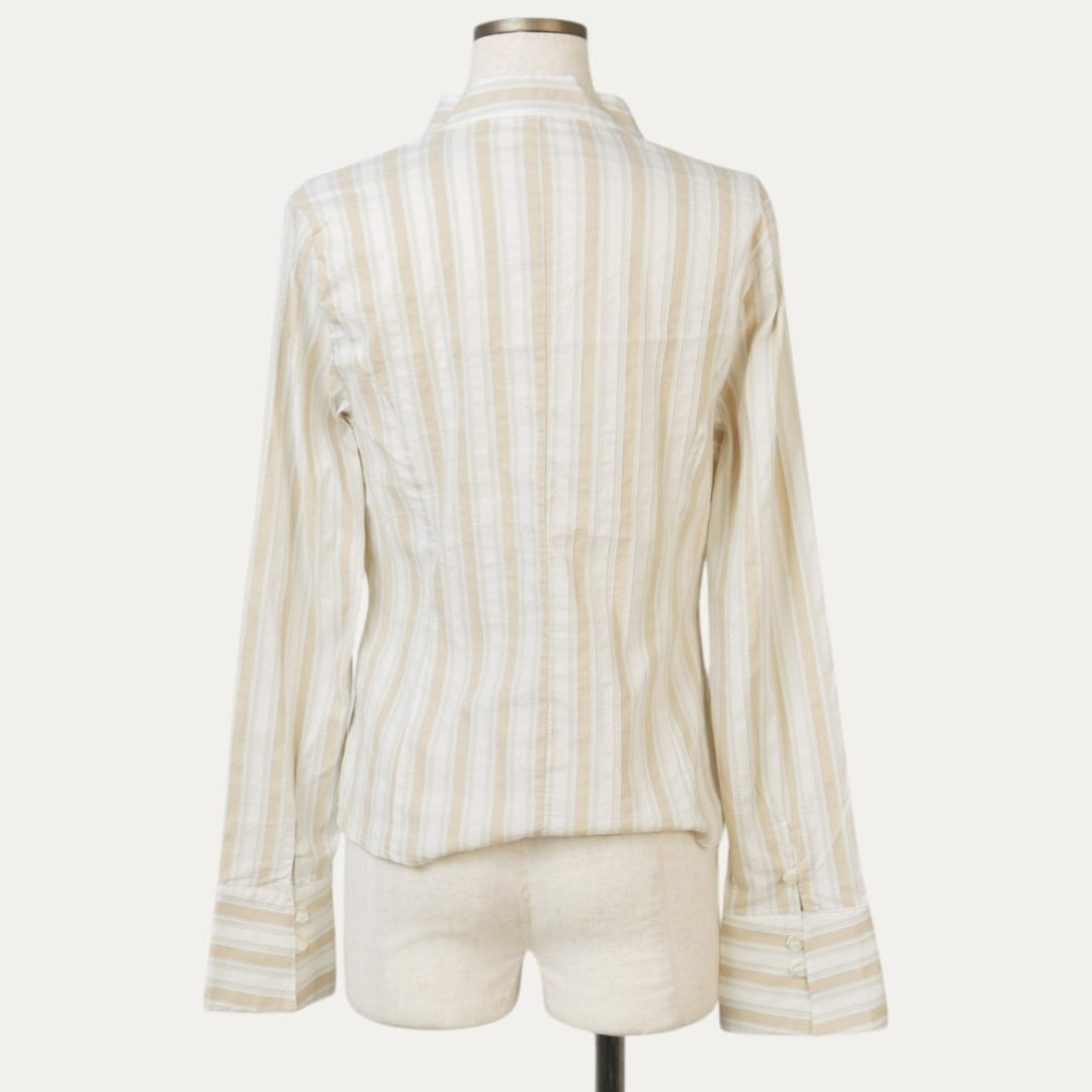 90'S Zero Multi-Stripe Skipper Collar Long-Sleeve Blouse, Women's Size S (Equivalent), Vintage cotton white type Vintage Second Hand