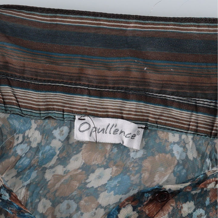 Opullence All-over Floral Stripe Pattern Frill Long-Sleeve Sheer Shirt (Women's Size S) unclear dark chocolate Vintage Second Hand
