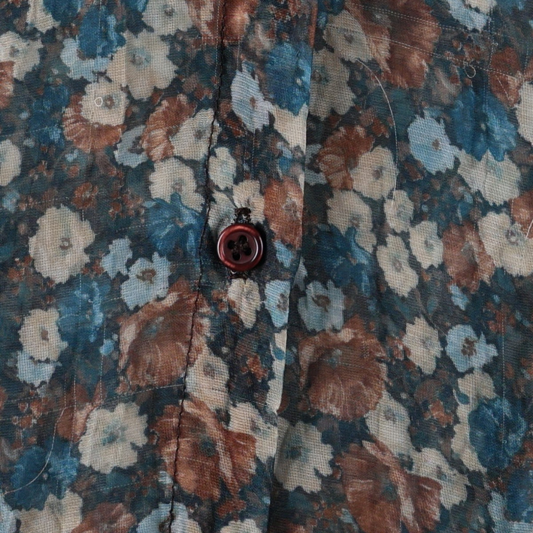Opullence All-over Floral Stripe Pattern Frill Long-Sleeve Sheer Shirt (Women's Size S) unclear dark chocolate Vintage Second Hand