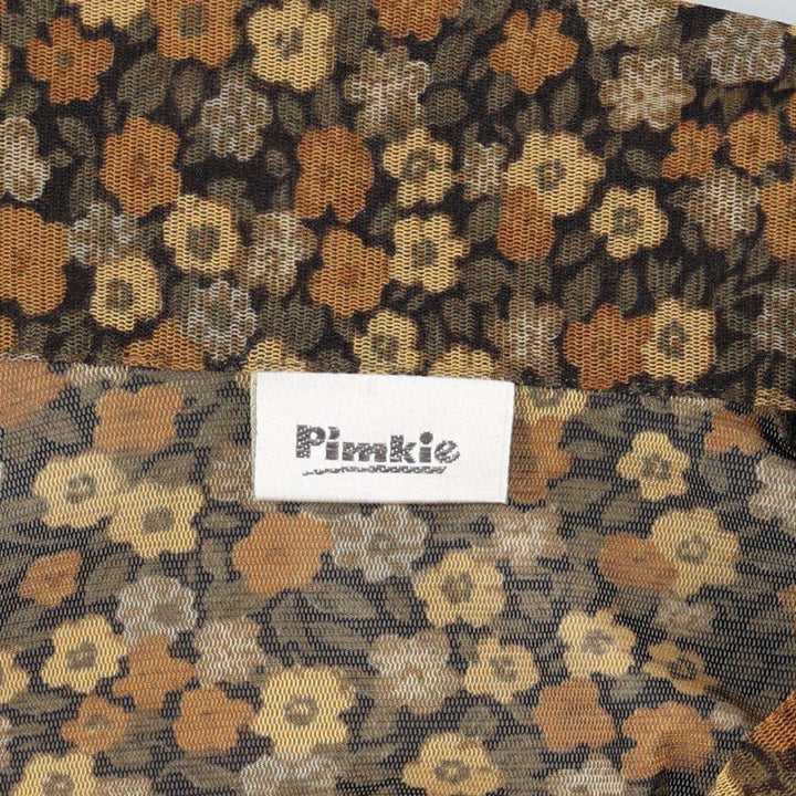 Pimkie All-over Floral Print Open Collar 3/4 Sleeve Sheer Shirt (Women's Size S) unclear black type Vintage Second Hand