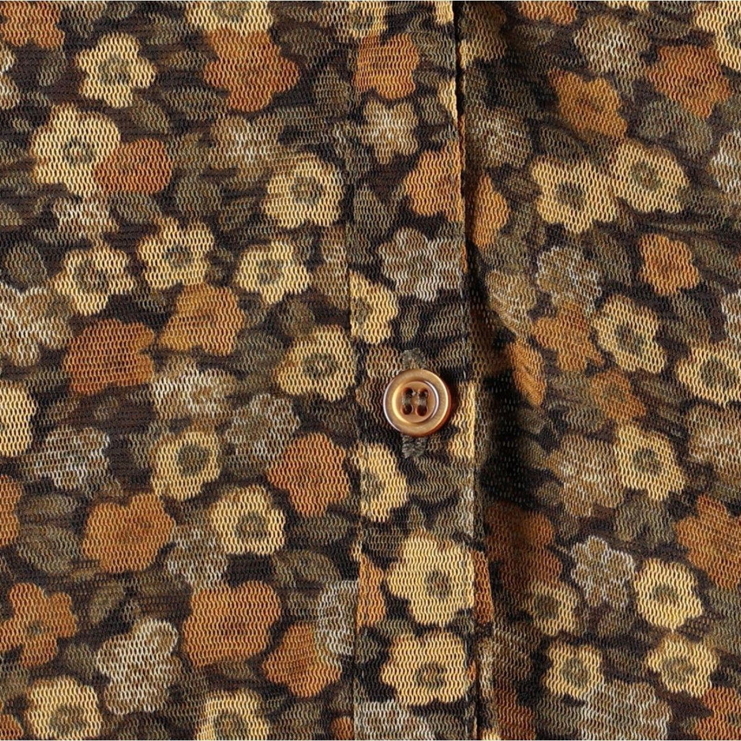 Pimkie All-over Floral Print Open Collar 3/4 Sleeve Sheer Shirt (Women's Size S) unclear black type Vintage Second Hand