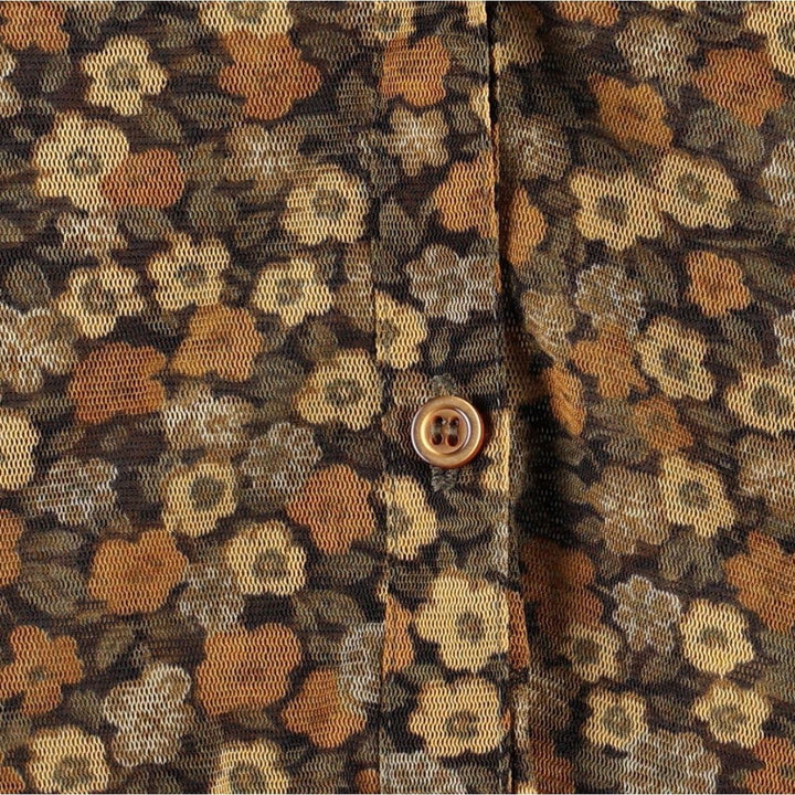 Pimkie All-over Floral Print Open Collar 3/4 Sleeve Sheer Shirt (Women's Size S) unclear black type Vintage Second Hand