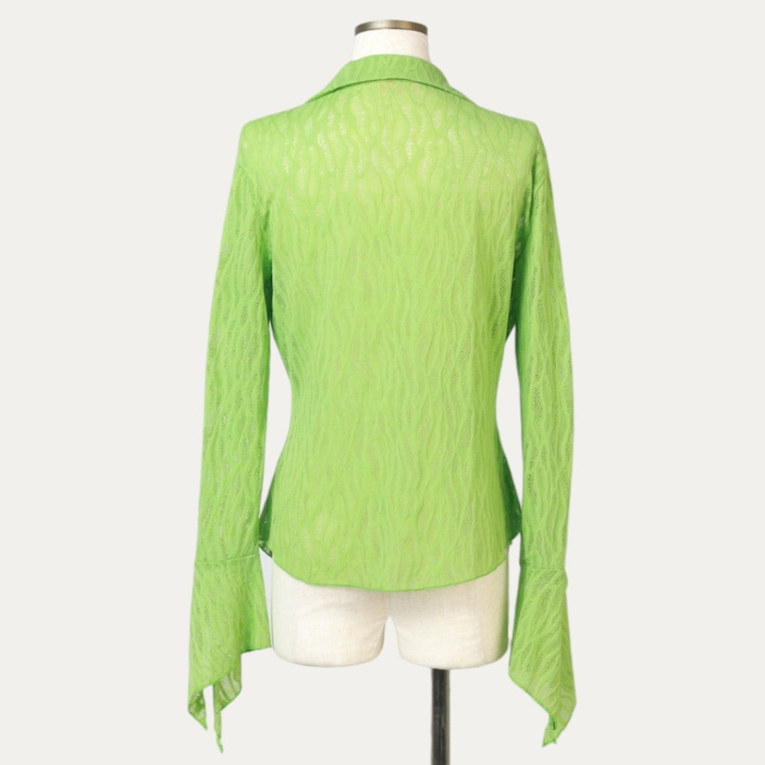 WAN ai Skipper Collar Long Sleeve See-Through Shirt Box Shirt Women's Size M unclear green type yellow green Vintage Second Hand