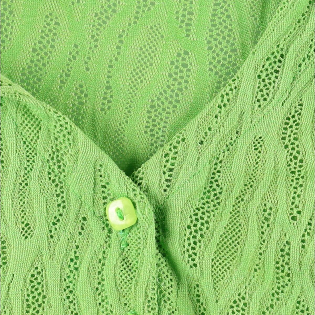 WAN ai Skipper Collar Long Sleeve See-Through Shirt Box Shirt Women's Size M unclear green type yellow green Vintage Second Hand