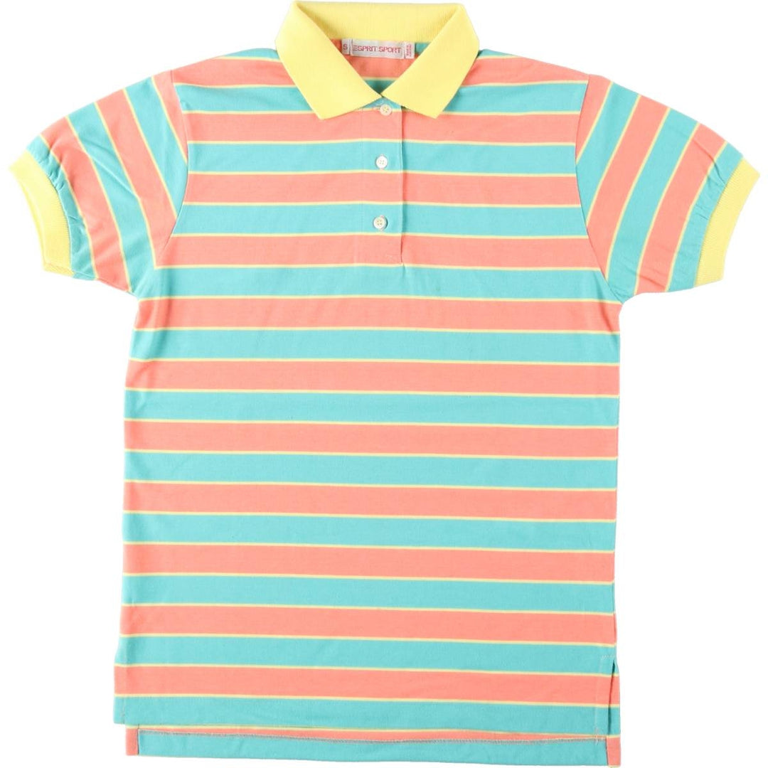 Esprit SPORT Multi-Border Short-Sleeve Polo Shirt (Women's Size S) polyester coral Vintage Second Hand