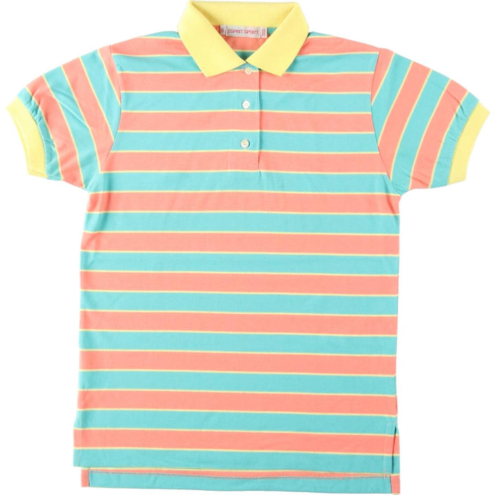 Esprit SPORT Multi-Border Short-Sleeve Polo Shirt (Women's Size S) polyester coral Vintage Second Hand