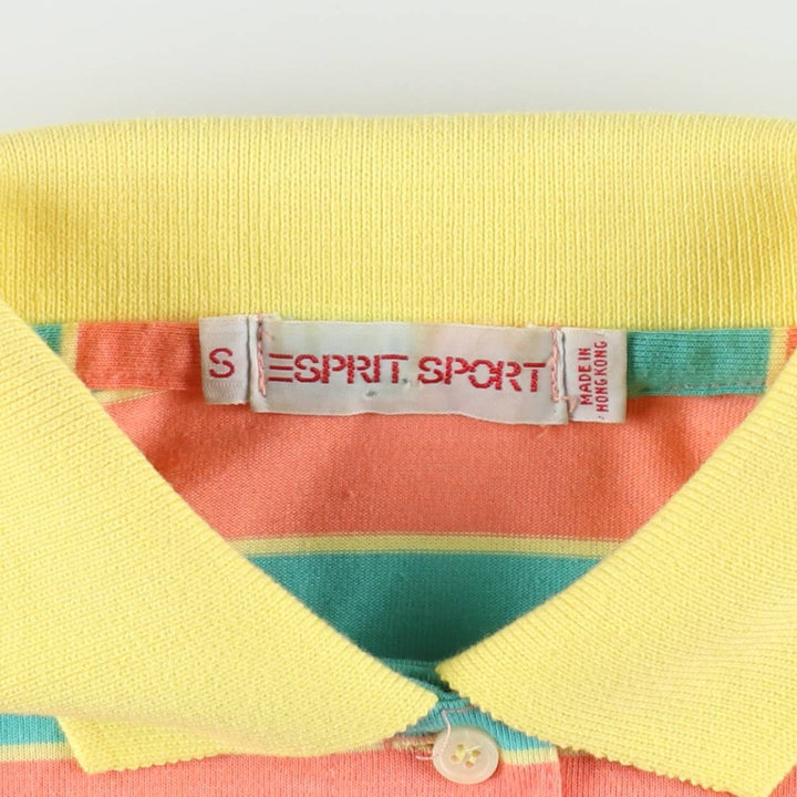 Esprit SPORT Multi-Border Short-Sleeve Polo Shirt (Women's Size S) polyester coral Vintage Second Hand