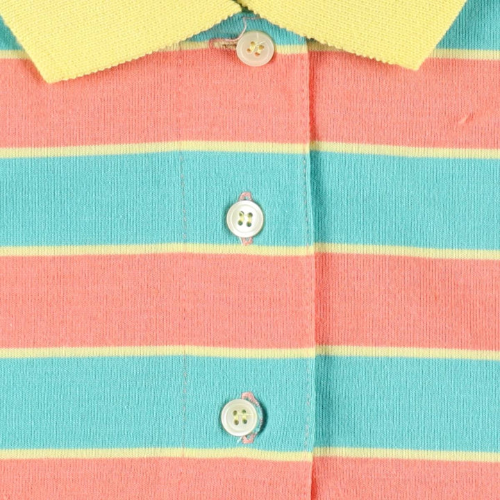 Esprit SPORT Multi-Border Short-Sleeve Polo Shirt (Women's Size S) polyester coral Vintage Second Hand