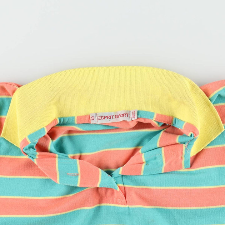 Esprit SPORT Multi-Border Short-Sleeve Polo Shirt (Women's Size S) polyester coral Vintage Second Hand