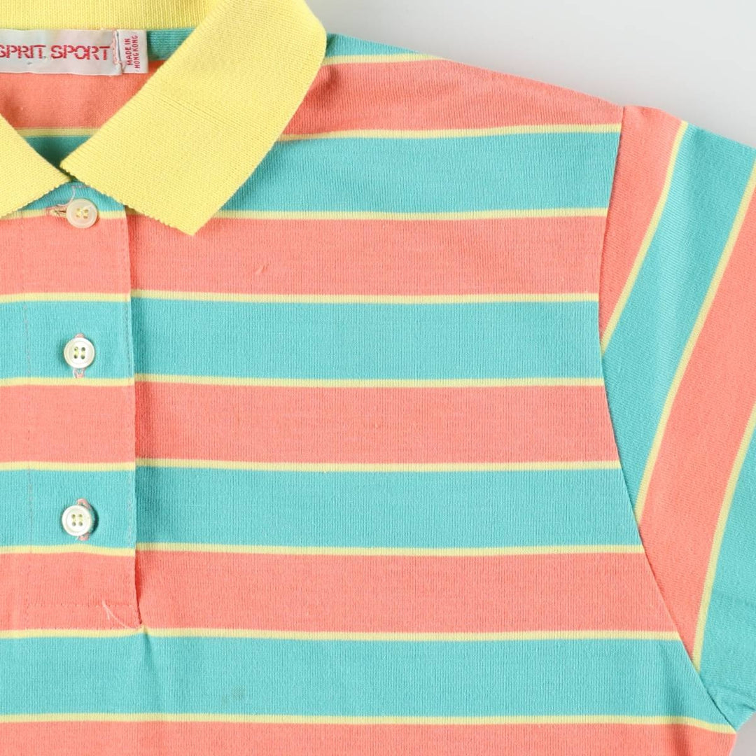 Esprit SPORT Multi-Border Short-Sleeve Polo Shirt (Women's Size S) polyester coral Vintage Second Hand