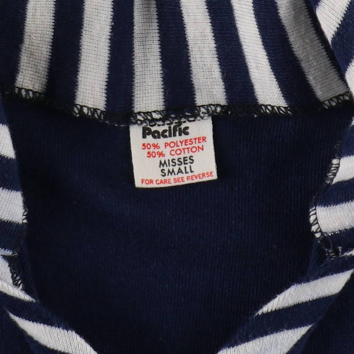 80s-era COLLEGIATE PACIFIC striped pattern college short-sleeved knit polo shirt, made in USA, women's size S equivalent, vintage. polyester navy blue type Vintage Second Hand