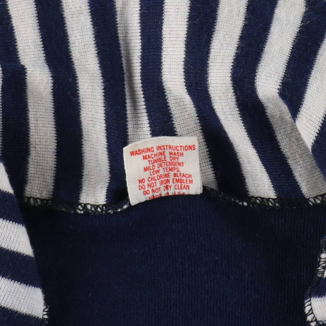 80s-era COLLEGIATE PACIFIC striped pattern college short-sleeved knit polo shirt, made in USA, women's size S equivalent, vintage. polyester navy blue type Vintage Second Hand