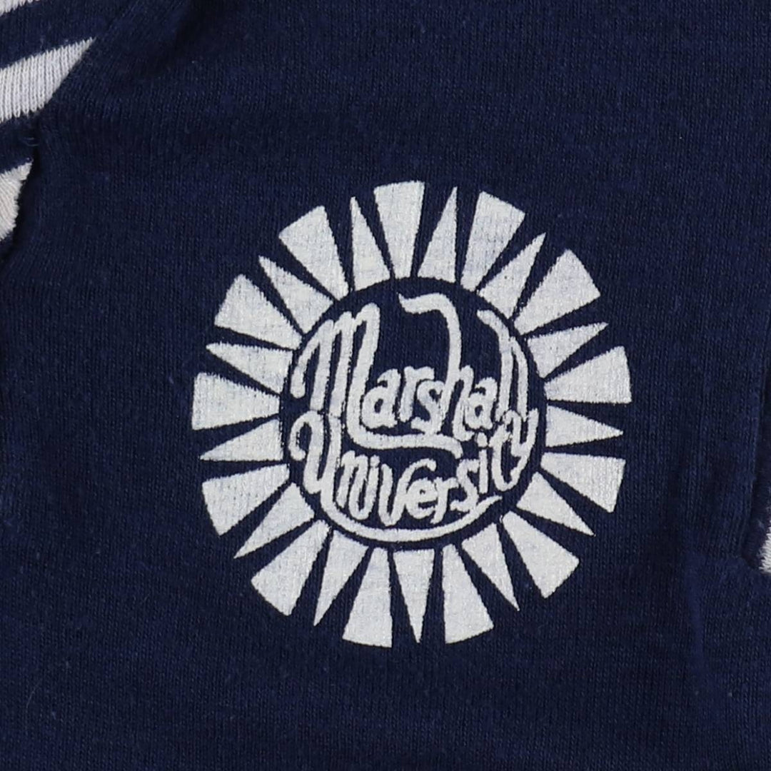 80s-era COLLEGIATE PACIFIC striped pattern college short-sleeved knit polo shirt, made in USA, women's size S equivalent, vintage. polyester navy blue type Vintage Second Hand