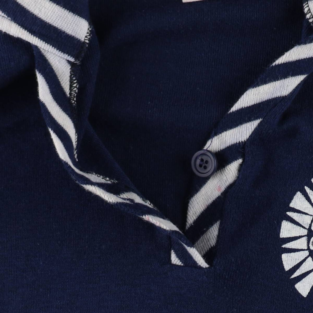 80s-era COLLEGIATE PACIFIC striped pattern college short-sleeved knit polo shirt, made in USA, women's size S equivalent, vintage. polyester navy blue type Vintage Second Hand