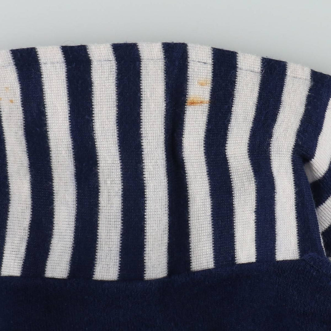 80s-era COLLEGIATE PACIFIC striped pattern college short-sleeved knit polo shirt, made in USA, women's size S equivalent, vintage. polyester navy blue type Vintage Second Hand