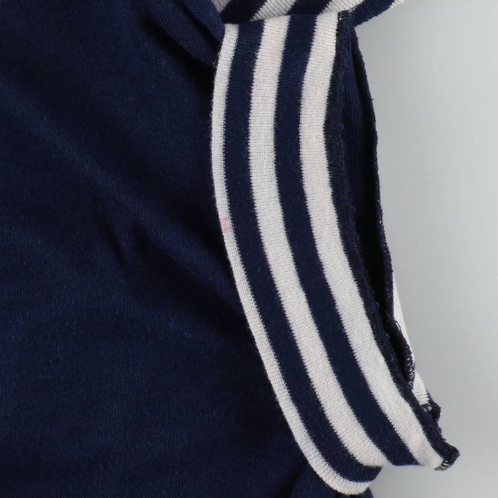 80s-era COLLEGIATE PACIFIC striped pattern college short-sleeved knit polo shirt, made in USA, women's size S equivalent, vintage. polyester navy blue type Vintage Second Hand